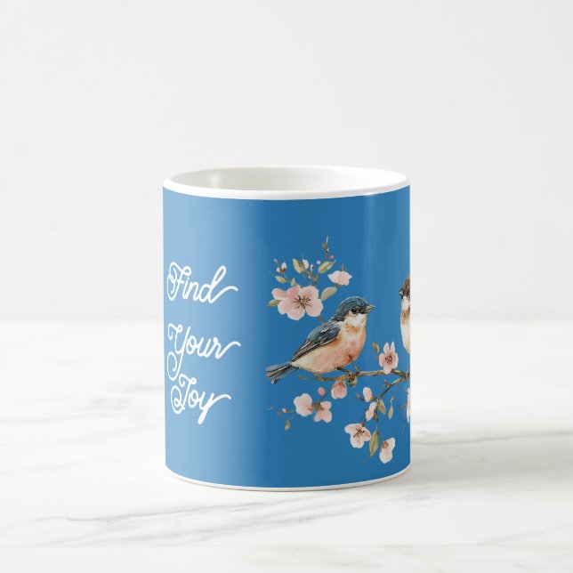 Mug Pink Cherry Blossom Flowers Joy Blue Birds (Centre)