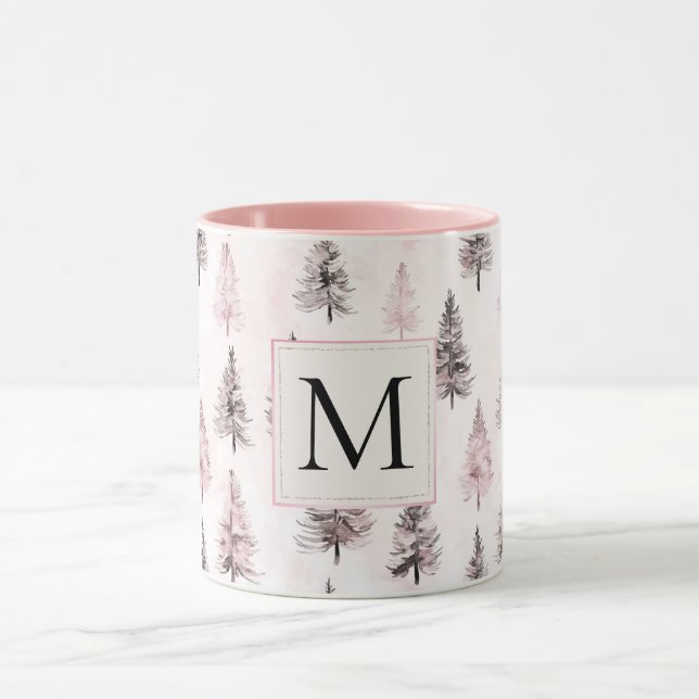 Mug Pink Christmas Trees Monogram (Centre)