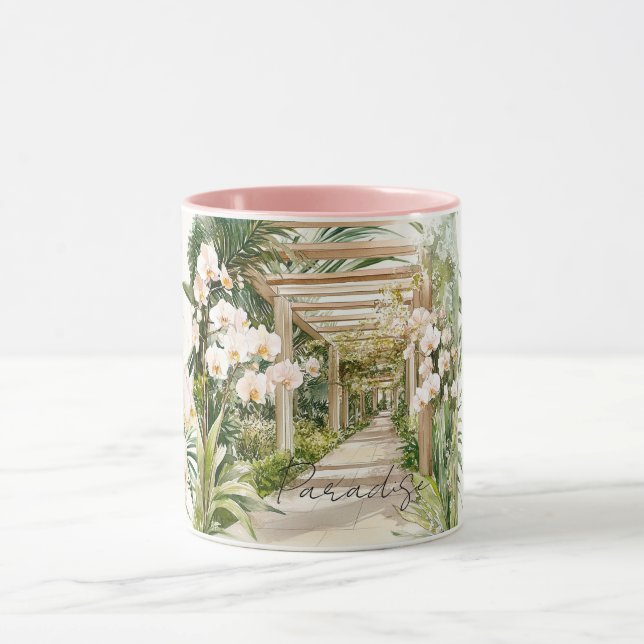 Mug Pink Cream White Tropical Orchid Flowers Paradise (Centre)