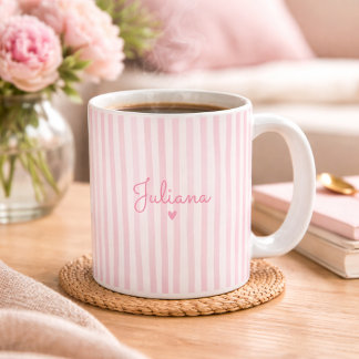 Mug Pink Custom Name Striped Cup Gift For Her 