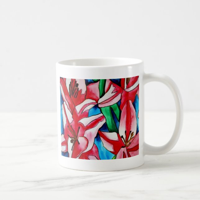 Mug Pink day Lily watercolor art painting (Droite)