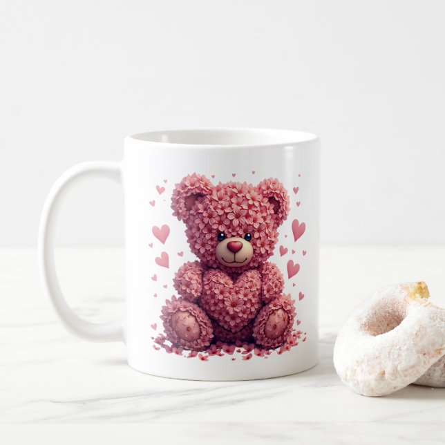Mug Pink Floral Valentine Teddy Bear (Avec donut)