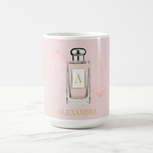 Mug Pink Français Parfum Bouteille Chic Monogramme Per (Centre)