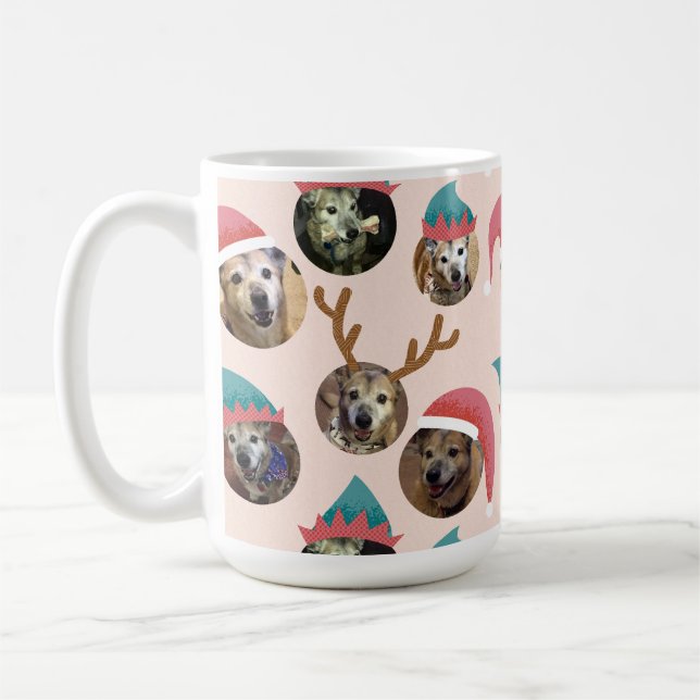 Mug Pink Funny Christmas Casquettes Chien photo Collag (Gauche)