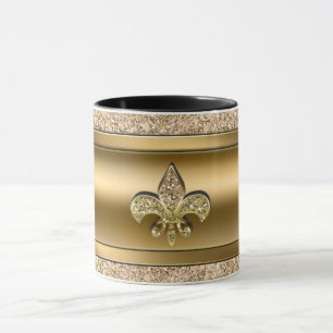 Mug Pink & Gold Sparkle Glittery Fleur de lis Chic