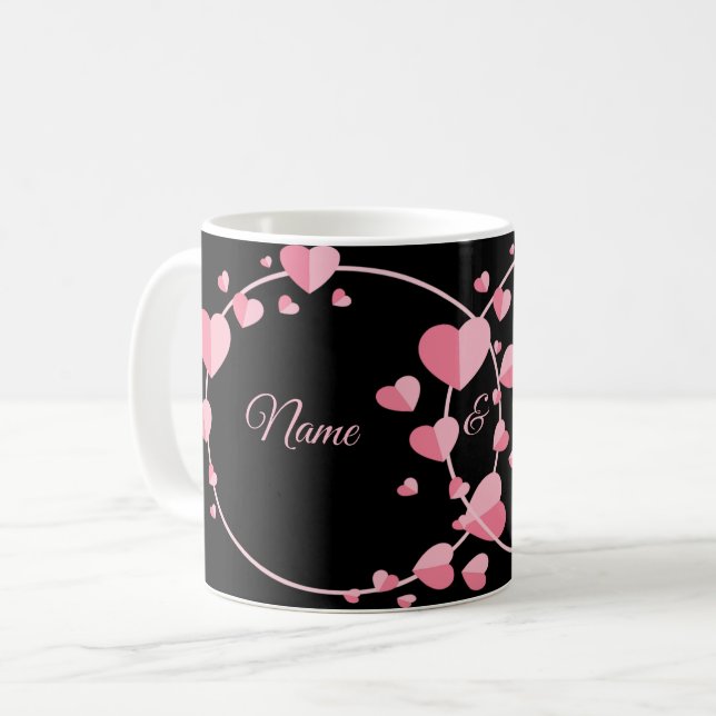 Mug Pink Heart Black Geometric Wedding Party Elegant (Devant gauche)
