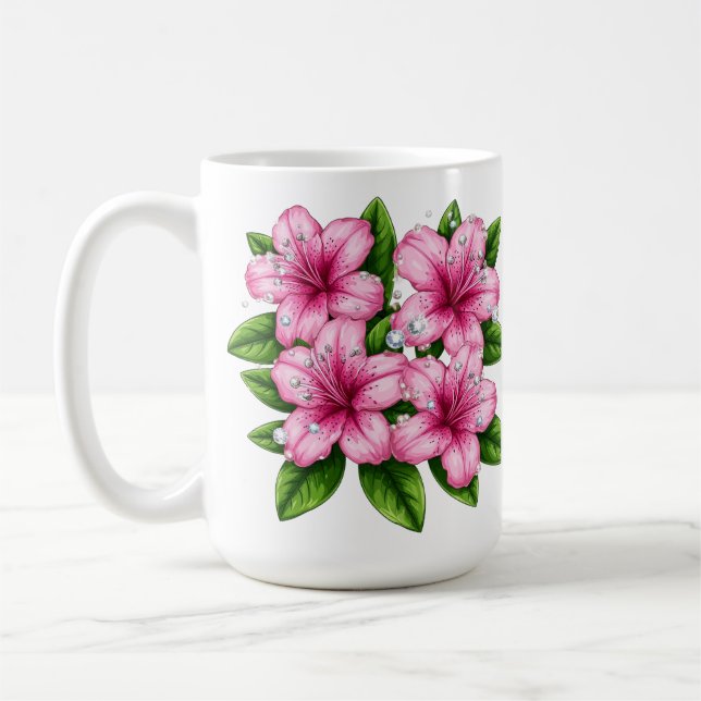 Mug Pink Hibiscus Bouquet With Green Leaves (Gauche)