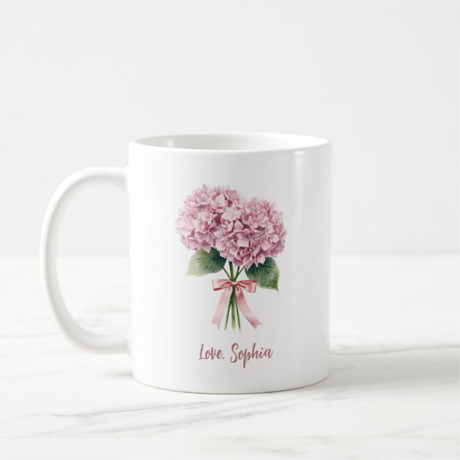 Mug Pink Hydrangea Spring Flower Floral Custom Name (Gauche)