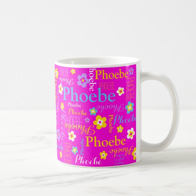 Mug Pink jaune bleu fleur nom personnalisé Phoebe (Droite)
