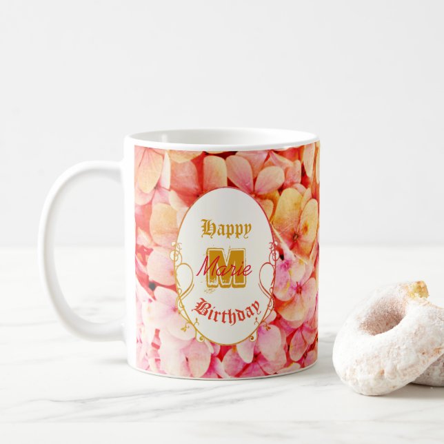 Mug Pink Keepsaké Typographie Élégant Joyeux Anniversa (Avec donut)