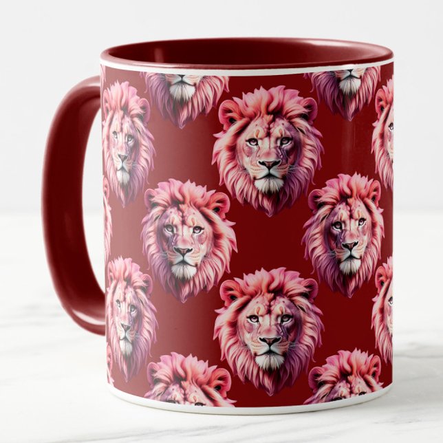 Mug Pink Lion Head Animal Pattern Design Red  (Créateur téléchargé)