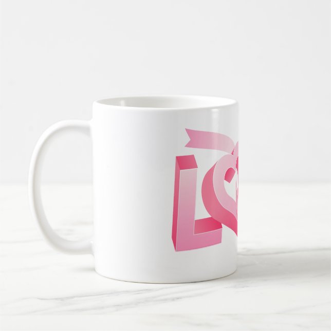 Mug Pink Love Heart Ribbon (Gauche)