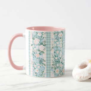 Mug Pink Mint Green Floral En vichy Grand Millennial