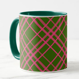 Mug Pink On Green Tartan Plaid Design Motif