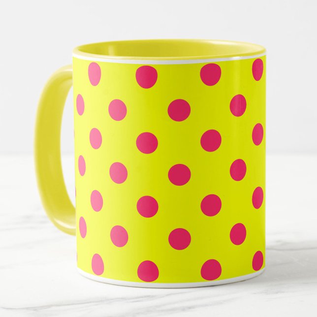 Mug Pink On Yellow Polka Dots Pattern Design  (Créateur téléchargé)
