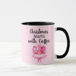 Mug Pink Ornament Christmas Morning Design
