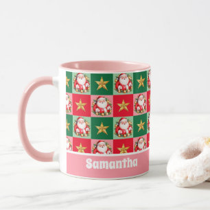 Mug Pink Retro Santa Claus Joyeux enfants de Noël