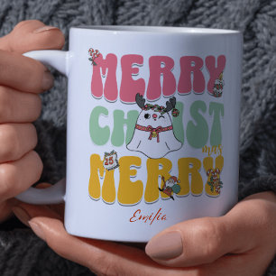 Mug Pink Retro Super Joyeux Noël Kawaii Nom