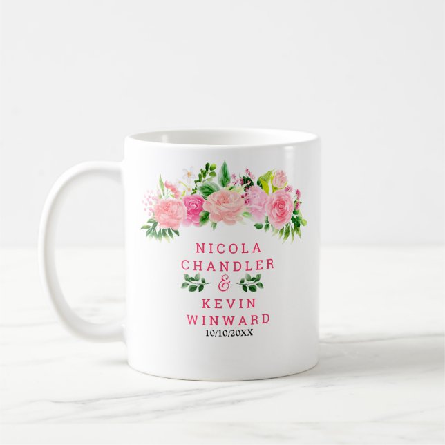 Mug Pink Roses with Foliage Wedding (Gauche)