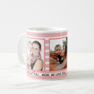 Mug Pink Stripes 3 Photo Collage Mère's Day Cadeau
