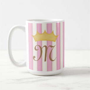 Mug Pink Victorian Stripes Crowé Monogramme Princesse