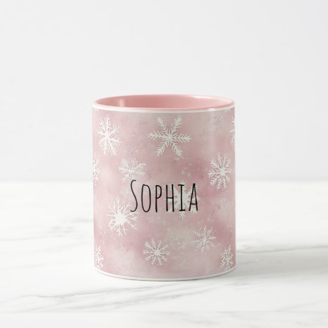 Mug Pink White Snowflakes Christmas (Centre)