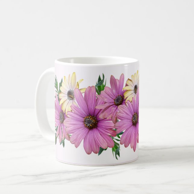 Mug Pink Yellow Floral Rustic Elegant Wedding (Devant gauche)