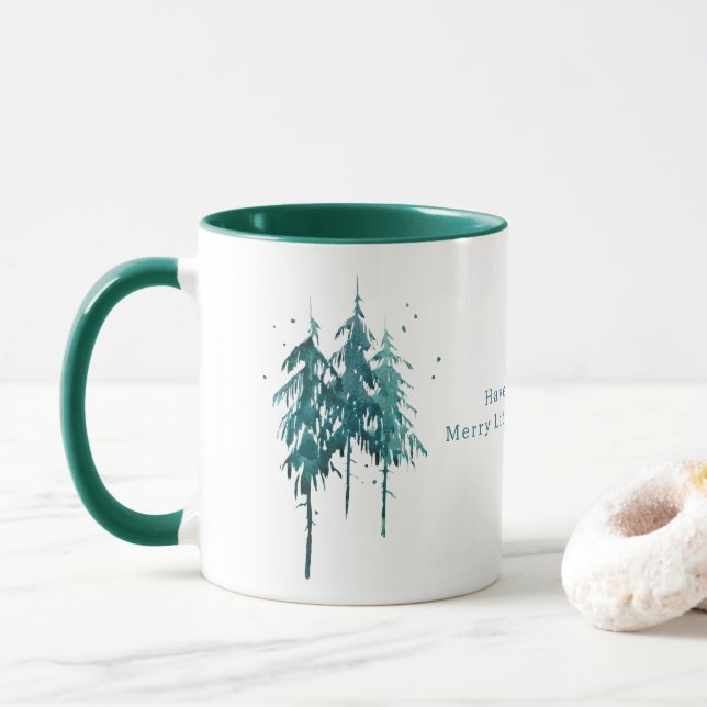 Mug Pins bleu-vert simple Noël (Avec donut)