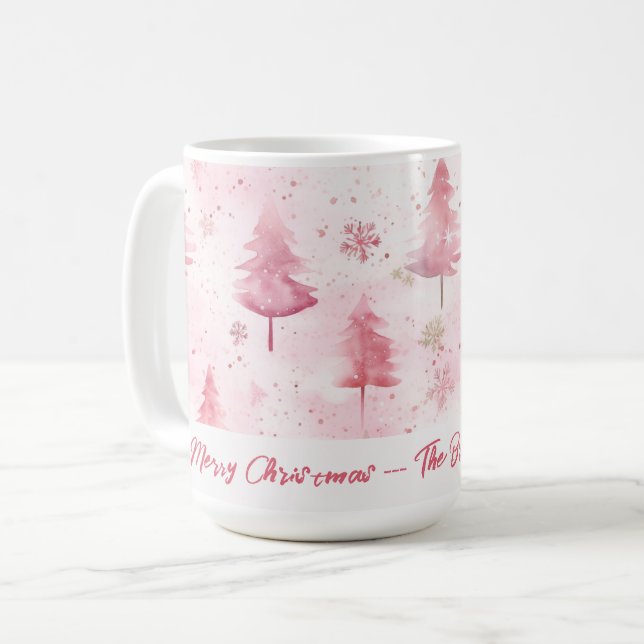 Mug Pins roses Aquarelle Noël (Devant gauche)