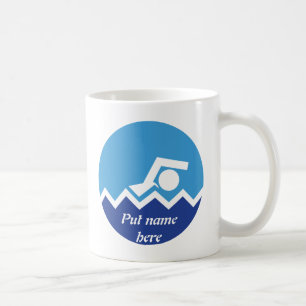 Mug Pismming venin, swimmer on blue circle custom