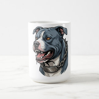 Mug Pit Bull Gris Bleu Féroce avec Collier à Chaîne à 
