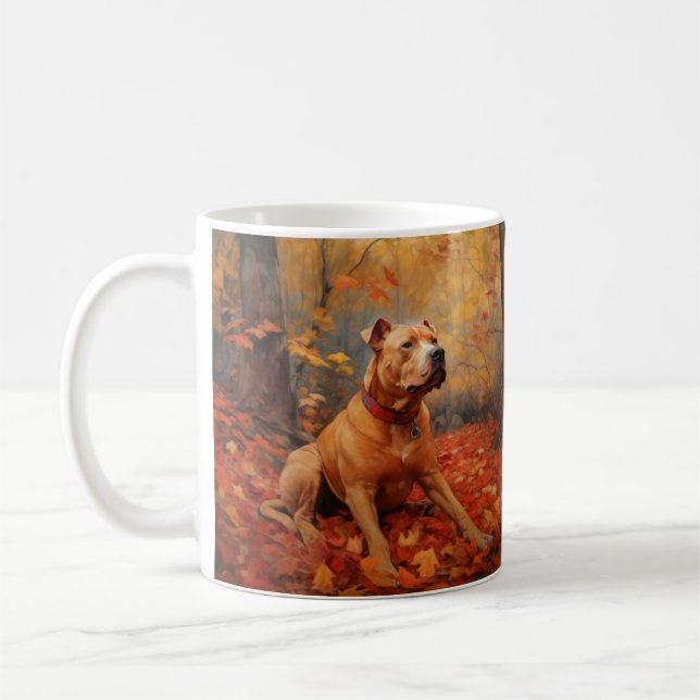 Mug Pitbull à l'automne Feuilles automne Inspiration (Gauche)
