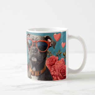 Mug Pitbull au cœur Roses Saint-Valentin