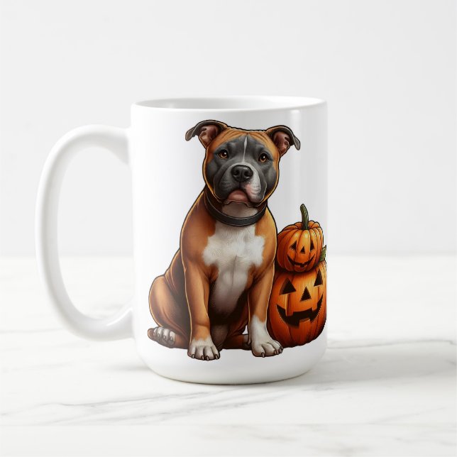 Mug Pitbull avec Citrouilles d'Halloween (Gauche)