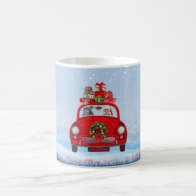 Mug Pitbull Chien En Voiture Avec Le Père Noël (Centre)