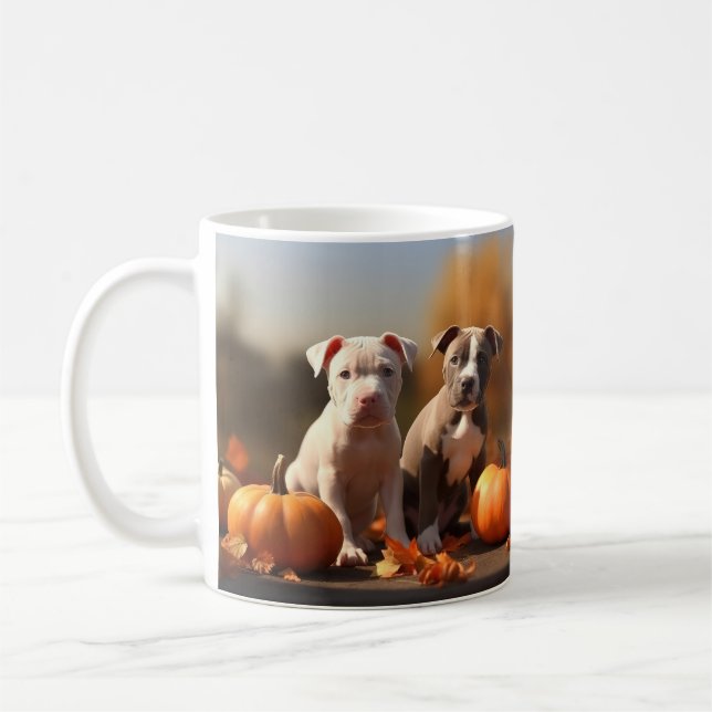 Mug Pitbull Chiot Automne Citrouille de plaisir (Gauche)