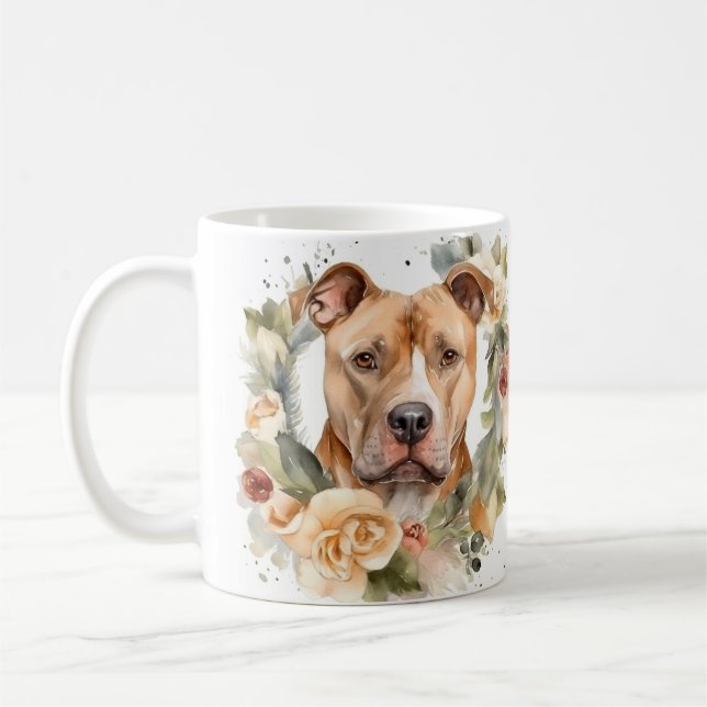 Mug Pitbull Christmas Wreath Festive Pup (Gauche)