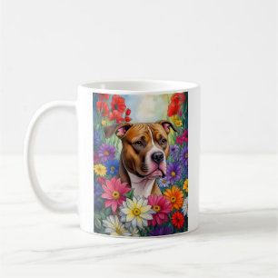Mug Pitbull dans le jardin des fleurs