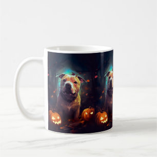 Mug Pitbull Halloween avec citrouilles effrayant