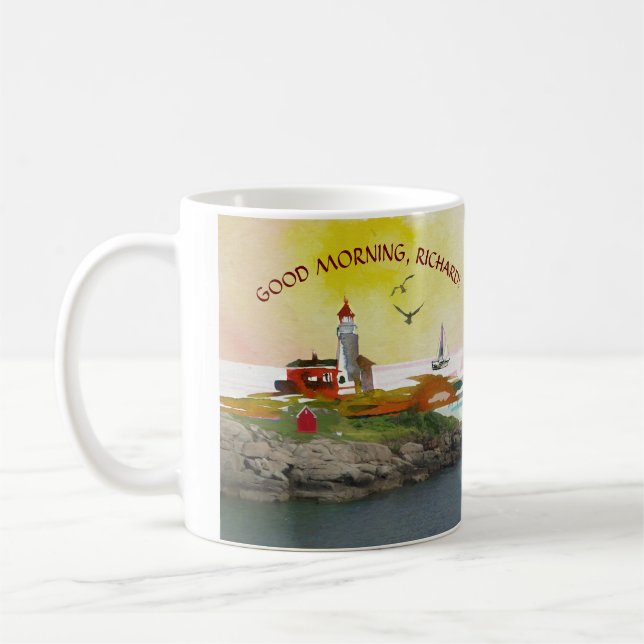 Mug Pittoresque Lighthouse Seascape Nom nautique (Gauche)