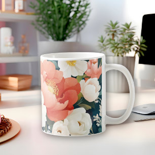 Mug pivoines modernes Floral Oranger chaud et fleurs b