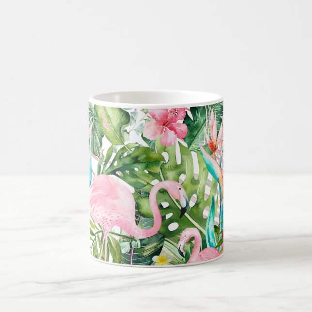 Mug PixDezines Flamants roses roses+Foliage tropical (Centre)