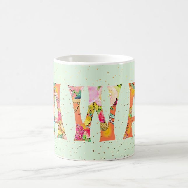 Mug PixDezines Hawaii Ananas Collage Aquarelle (Centre)