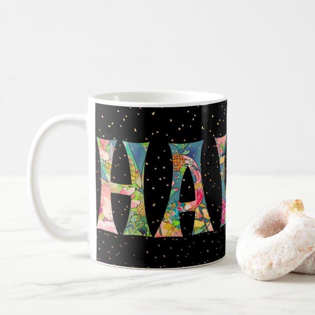 Mug PixDezines Hawaii Ananas Collage Aquarelle (Avec donut)