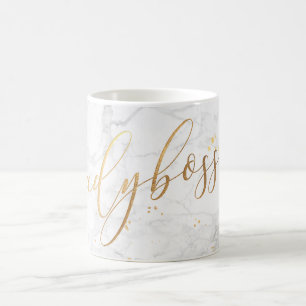 Mug PixDezines LADYBOSS Marble+Faux Gold/Script