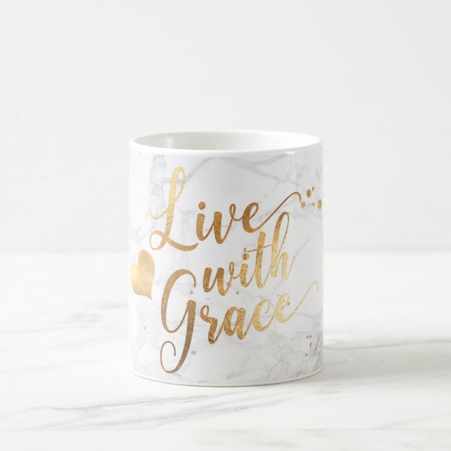 Mug PixDezines LIVE AVEC GRACE/Marble+Faux Gold Script (Centre)
