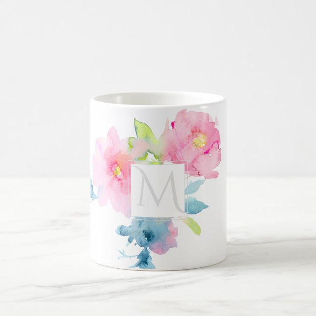 Mug PixDezines MONOGRAM WATERCOLOR JARDIN ROSE ROSE (Centre)