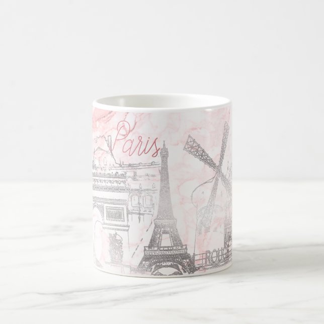 Mug PixDezines PARIS en FAUX SILVER+MARBRE ROSE (Centre)