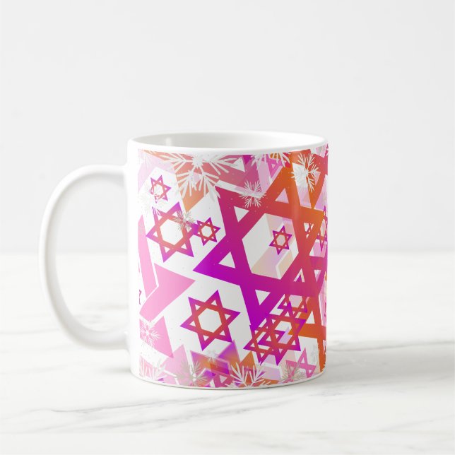 Mug PixDezines Star de David Motif, rose+orange (Gauche)