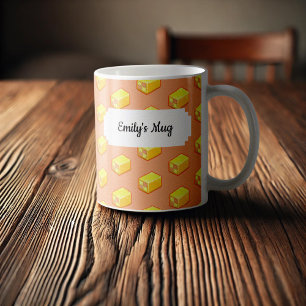 Mug Pixel Art rose et jaune Motif de gâteau Battenberg